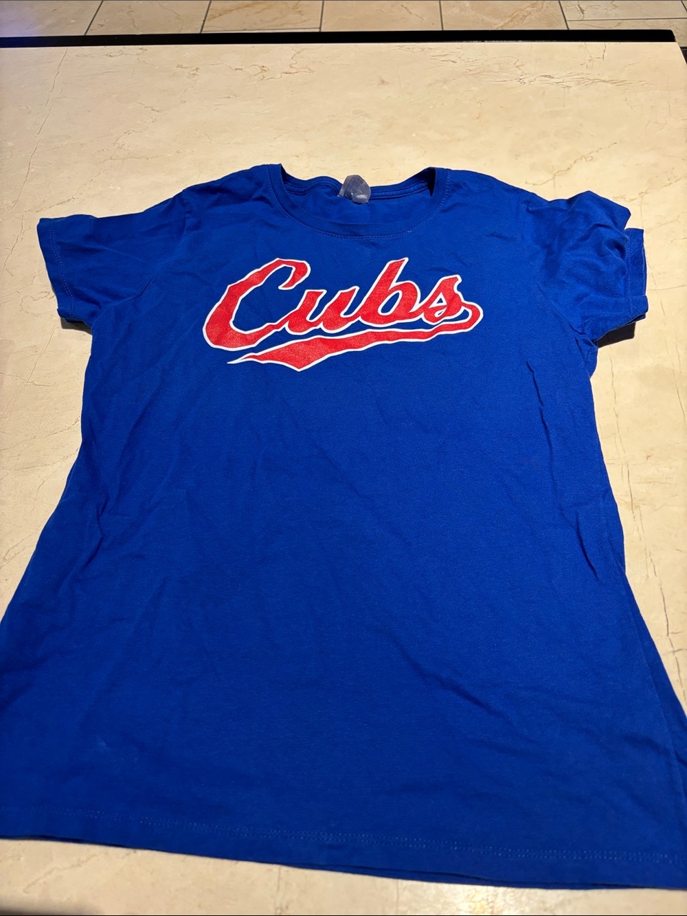 Chicago Cubs Blue women’s ' T‑Shirt with Red Logo